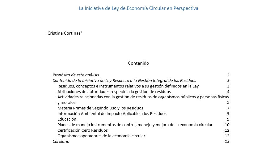 Iniciativa de Ley de Economía Circular en Perspectiva