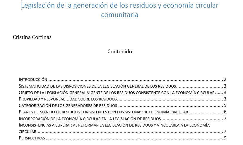 Legislación de la generación de los residuos y economía circular comunitaria