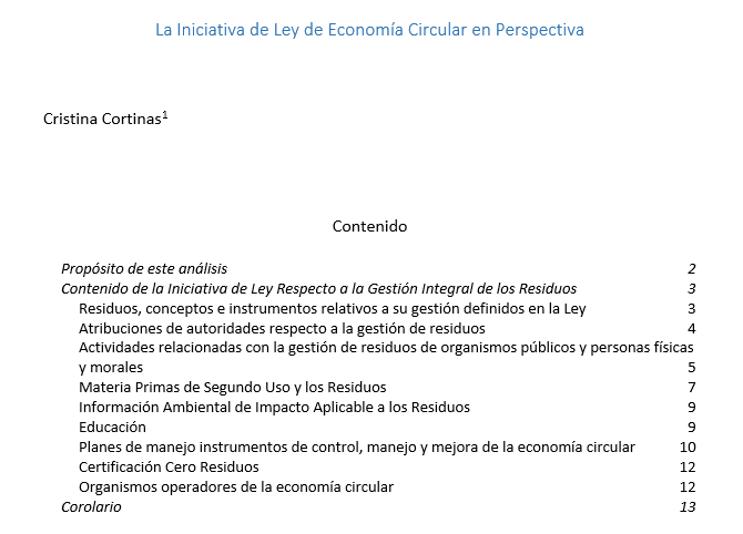 Iniciativa de Ley de Economía Circular en Perspectiva