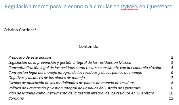Regulación marco para la economía circular en PyMES en México y en Querétaro