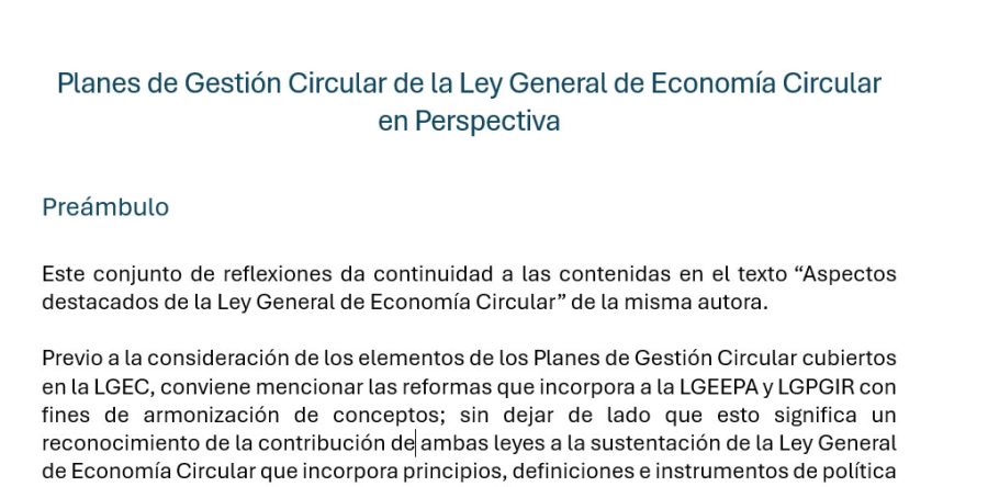 Planes de Gestión Circular de la Ley General de Economía Circular en Perspectiva