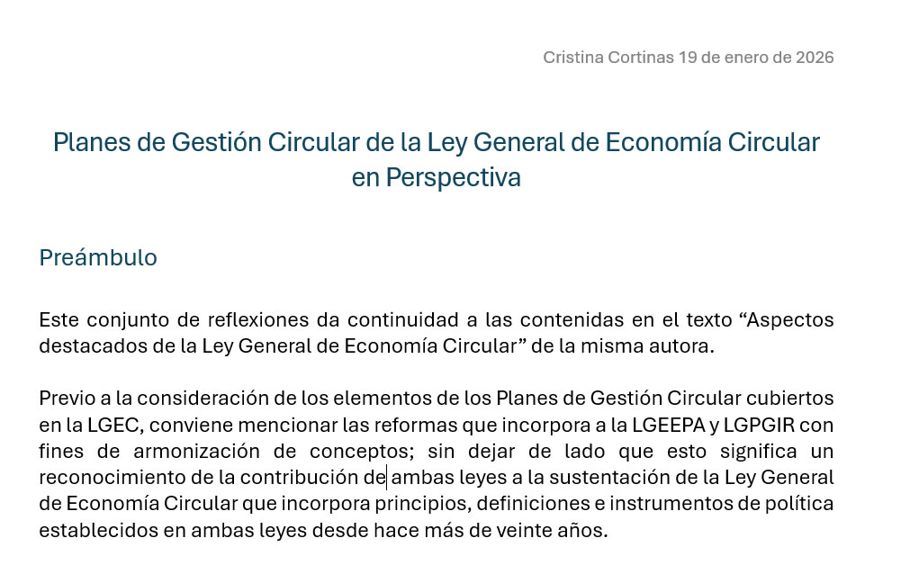 Planes de Gestión Circular de la Ley General de Economía Circular en Perspectiva