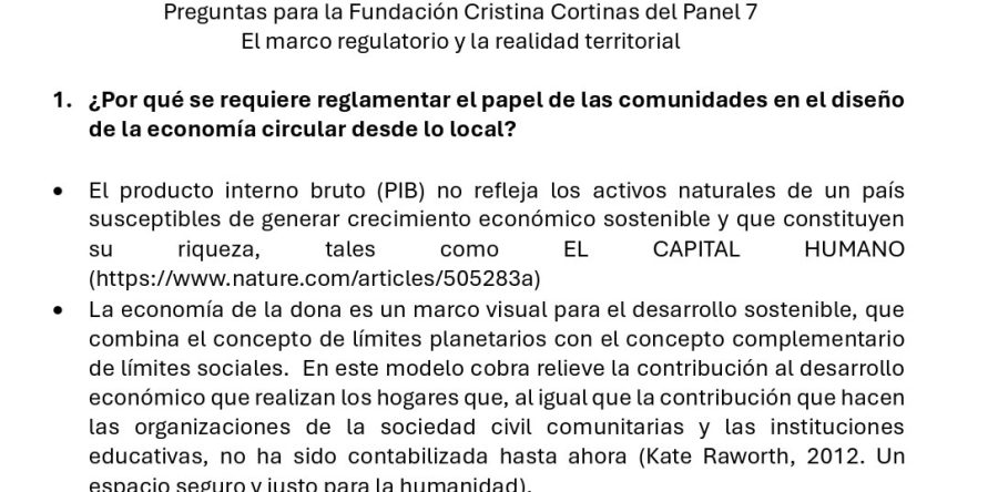Preguntas para la Fundación Cristina Cortinas que se harán en el Panel 7 sobre “El marco regulatorio y la realidad territorial”