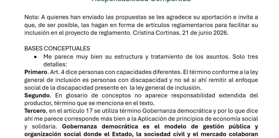 Propuestas recibidas de adecuación del Reglamento de Responsabilidad Compartida