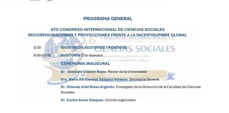 PROGRAMA DEL 6TO. CONGRESO INTERNACIONAL DE CIENCIAS SOCIALES